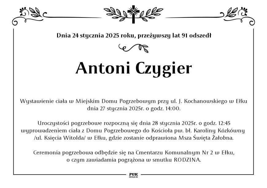 Antoni czygier - nekrolog